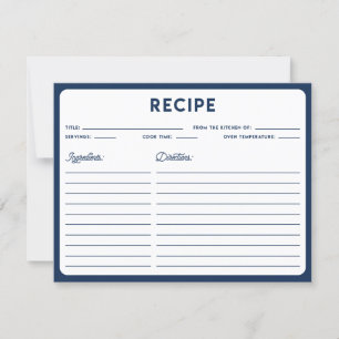 Navy Blue Nautical Modern Typography Recipe Card