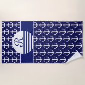 Navy Blue Nautical - Mongrammed Nautical Strandlaken (Voorkant)