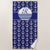 Navy Blue Nautical - Mongrammed Nautical Strandlaken (Voorkant)