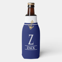 Navy Blue Nautical Monogrammed Bottle Cooler