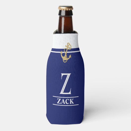 Navy Blue Nautical Monogrammed Bottle Cooler (Fles Voorkant)