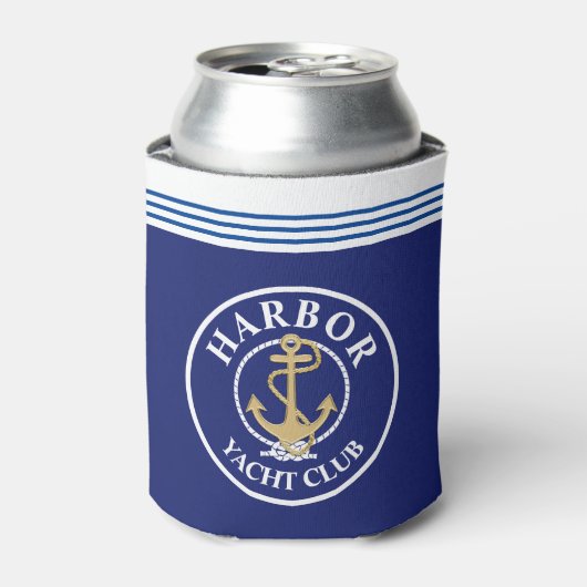 Navy Blue Nautical Monogrammed Bottle Cooler (Blikje Voorkant)