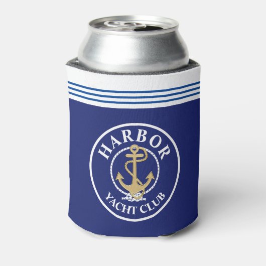 Navy Blue Nautical Monogrammed Bottle Cooler (Blikje Achterkant)