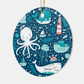 Navy Blue Nautical Ocean Boy Keramisch Ornament (Links)