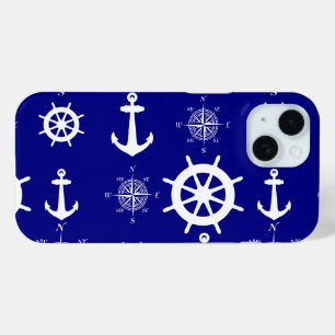Navy Blue Nautical Pattern iPhone 15 Case