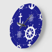 Navy Blue Nautical Pattern Grote Klok (Hoek)