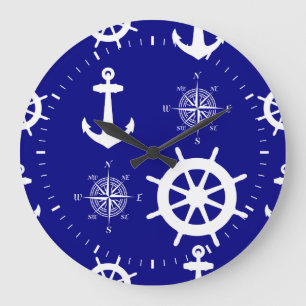 Navy Blue Nautical Pattern Grote Klok