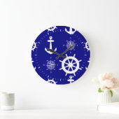 Navy Blue Nautical Pattern Grote Klok (Huis)