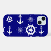 Navy Blue Nautical Pattern iPhone 15 Case (Achterkant horizontaal)