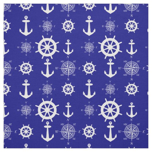 Navy Blue Nautical Pattern Stof (Swatch)