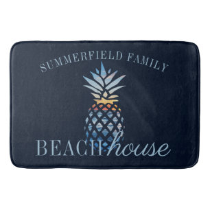 Navy Blue Nautical Personalized Beach House Family Badmat