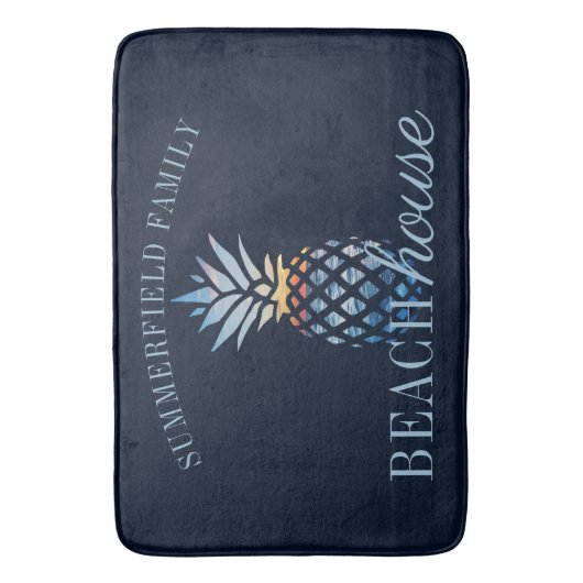 Navy Blue Nautical Personalized Beach House Family Badmat (Voorkant Verticaal)