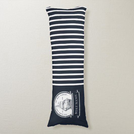 Navy Blue Nautical Personalized Boat Name Lichaamskussen (Voorkant Verticaal)