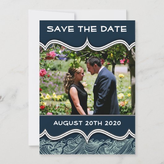 Navy Blue Nautical Photo Save the Date Cards (Voorkant)