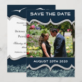 Navy Blue Nautical Photo Save the Date Cards (Voorkant / Achterkant)