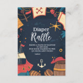 Navy Blue Nautical Pirate Baby Show Diapper Raffle Informatiekaartje (Voorkant)