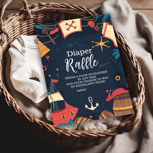 Navy Blue Nautical Pirate Baby Show Diapper Raffle Informatiekaartje