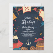Navy Blue Nautical Pirate Baby shower Kaart (Voorkant)