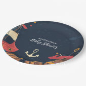Navy Blue Nautical Pirate Baby shower Papieren Bordje (Gekanteld)
