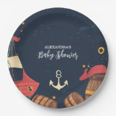 Navy Blue Nautical Pirate Baby shower Papieren Bordje (Voorkant)