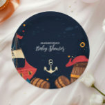 Navy Blue Nautical Pirate Baby shower Papieren Bordje<br><div class="desc">Voeg een vleugje maritieme magie toe aan uw baby shower met onze Ahoy It's a Boy Pirate Ship Nautisch papier Borden! Deze prachtige borden zijn voorzien van een charmant piratenschip ontwerp, nautische details zoals ankers en golven, en een speelse "Ahoy It's a Boy" boodschap. Perfect voor het serveren van appetizers,...</div>