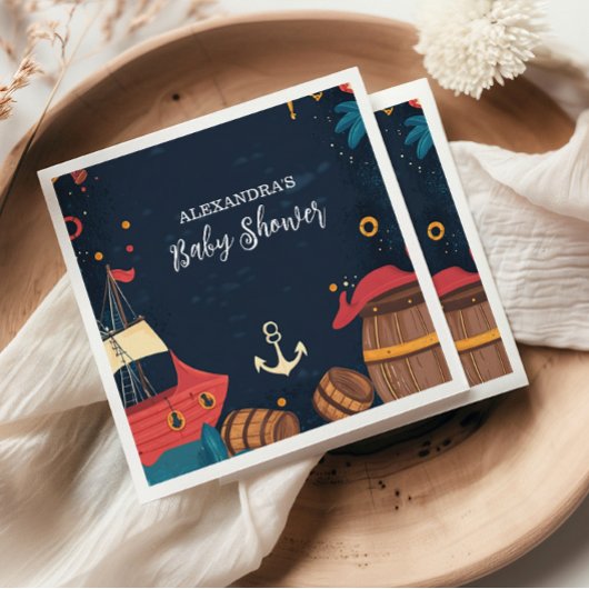 Navy Blue Nautical Pirate Baby shower Servet