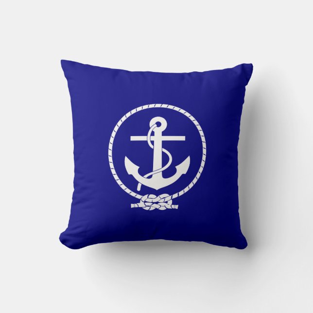 Navy Blue Nautical Rope en Anchor Kussen (Voorkant)