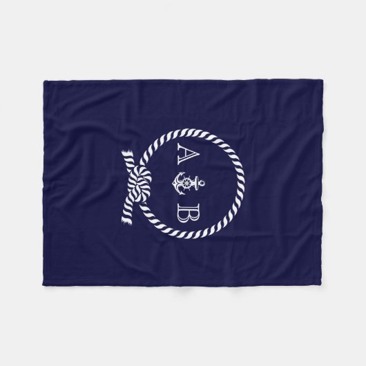 Navy Blue Nautical Rope en Anchor Monogrammed Fleece Deken (Voorkant (Horizontaal))