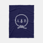 Navy Blue Nautical Rope en Anchor Monogrammed Fleece Deken (Voorkant)