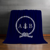 Navy Blue Nautical Rope en Anchor Monogrammed Fleece Deken