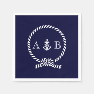 Navy Blue Nautical Rope en Anchor Monogrammed Servet
