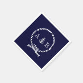 Navy Blue Nautical Rope en Anchor Monogrammed Servet (Hoek)