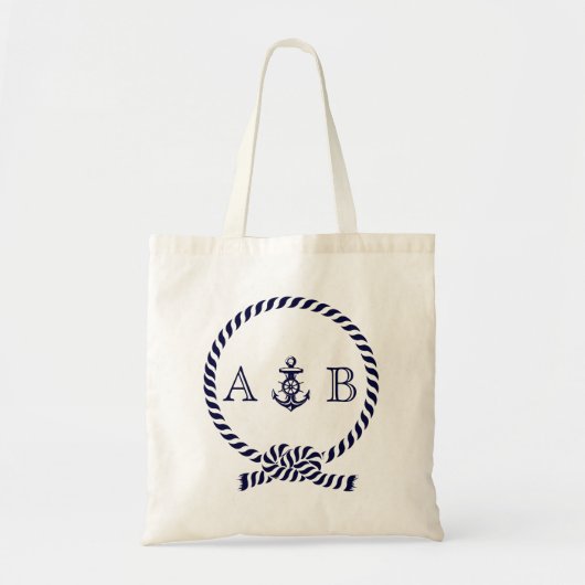 Navy Blue Nautical Rope en Anchor Monogrammed Tote Bag (Voorkant)