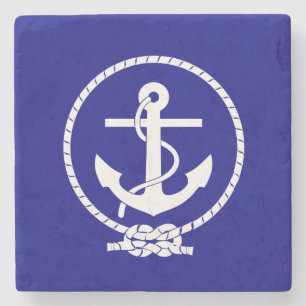 Navy Blue Nautical Rope en Anchor Stenen Onderzetter