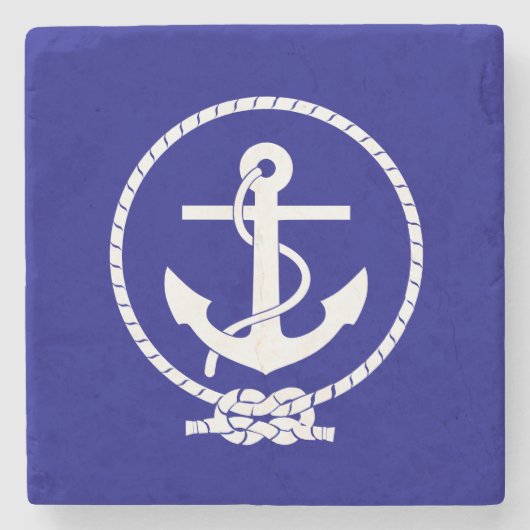 Navy Blue Nautical Rope en Anchor Stenen Onderzetter (Voorkant)