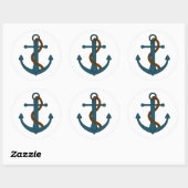 Navy Blue Nautical Rope en Anker Baby shower Ronde Sticker (Vel)