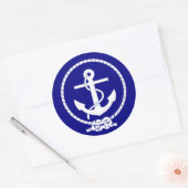 Navy Blue Nautical Rope en Anker Baby shower Ronde Sticker (Envelop)