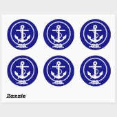 Navy Blue Nautical Rope en Anker Baby shower Ronde Sticker (Vel)