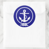 Navy Blue Nautical Rope en Anker Baby shower Ronde Sticker (Tas)