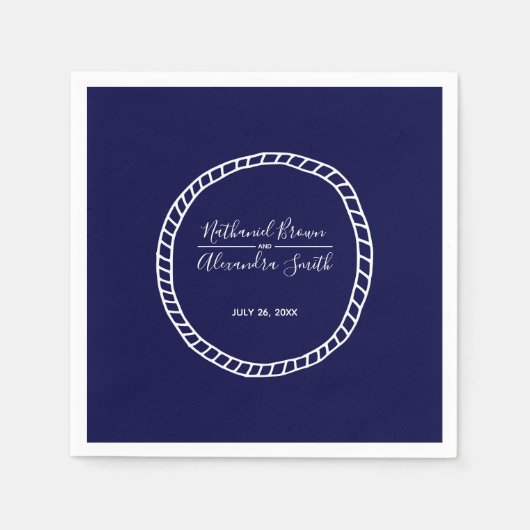 Navy Blue Nautical Rope Wedding Servet (Voorkant)