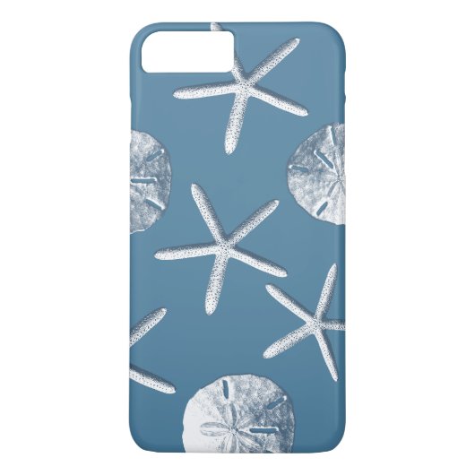 Navy Blue Nautical Seashells iPhone 7 Plus Hoesje (Achterkant)