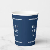 Navy Blue Nautical Ship Name Welcome Aboard Papieren Bekers (Rechts)