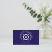 Navy Blue Nautical Ship Wheel Visitekaartje (Staand voorkant)