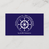 Navy Blue Nautical Ship Wheel Visitekaartje (Voorkant)