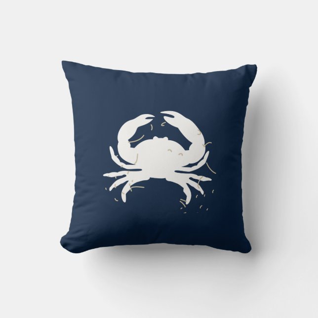 Navy Blue Nautical Sierkussen met witte krab (Voorkant)