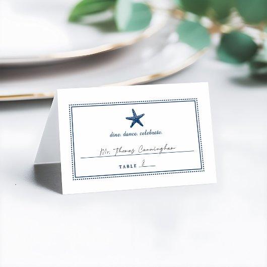 Navy Blue Nautical Starfish Wedding Escort Card Kaart