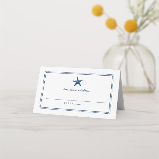 Navy Blue Nautical Starfish Wedding Escort Plaatskaartje (Voorkant)