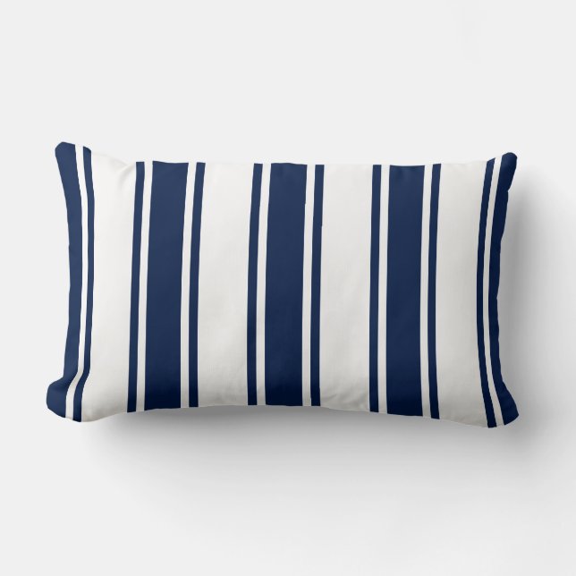 Navy Blue Nautical Striped Lumbar Pillow Kussen (Voorkant)