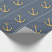 Navy Blue Nautical Stripes Anker Verjaardag Cadeaupapier (Hoek)
