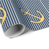 Navy Blue Nautical Stripes Anker Verjaardag Cadeaupapier (Rol Hoek)